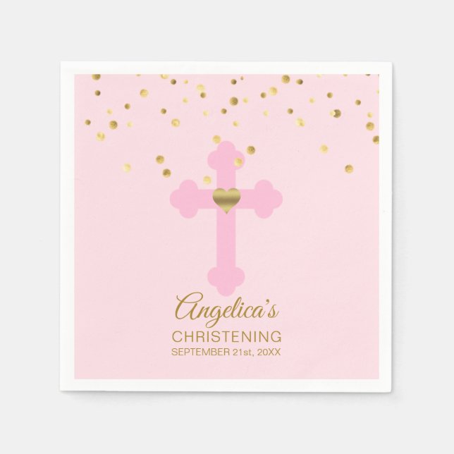 Blush Pink Rose Gold Confetti CHRISTENING BAPTISM Napkin (Front)