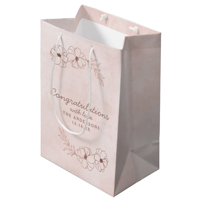 Blush Pink & Rose Gold Congratulations Wedding Medium Gift Bag (Front Angled)