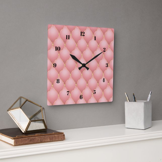 Blush Pink Rose Gold Diamond Tufted Clock (Office)