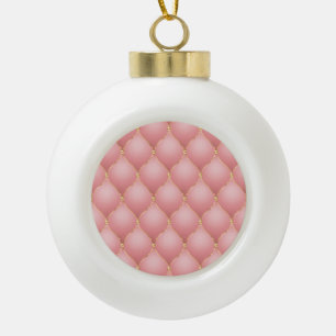 Blush Pink Rose Gold Diamond Tufted Pattern Ceramic Ball Christmas Ornament