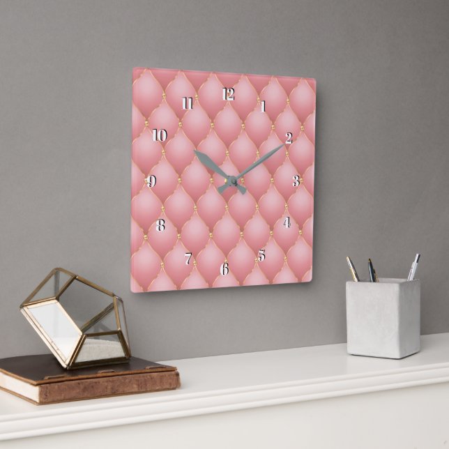 Blush Pink Rose Gold Diamond Tufted Wall Clock (Office)