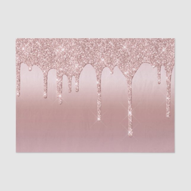 Blush Pink Rose Gold Dripping Glitter Trendy Glam Tissue Paper (Front)