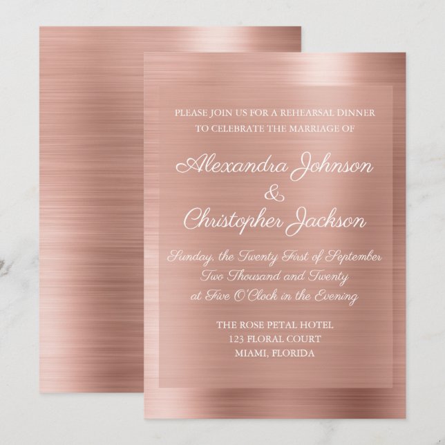 Blush Pink Rose Gold Elegant Rehearsal Dinner Invitation (Front/Back)