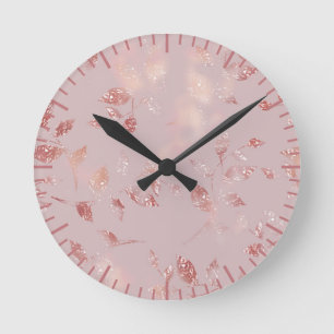 Blush Pink Rose Gold Elegant Round Clock