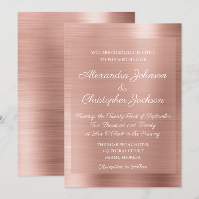Blush Pink - Rose Gold Elegant Wedding Invitation (Front/Back)