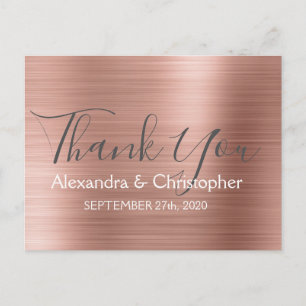 Blush Pink Rose Gold Elegant Wedding Thank You Postcard