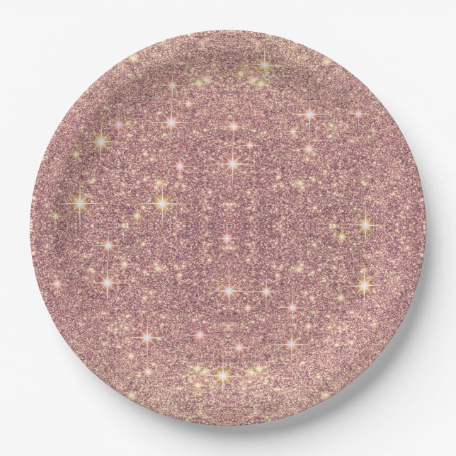 Blush Pink Rose Gold Faux Sparkle Paper Plate (Front)