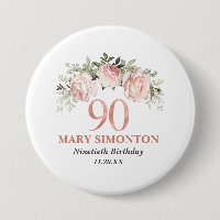 Blush Pink Rose Gold Floral 90th Birthday 