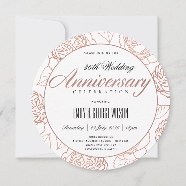 BLUSH PINK ROSE GOLD FLORAL ANY YEAR ANNIVERSARY INVITATION (Front)