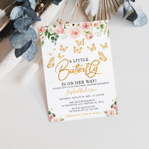 Blush Pink Rose Gold Floral Butterfly Baby Shower  Invitation