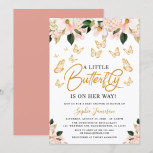 Blush Pink Rose Gold Floral Butterfly Baby Shower  Invitation