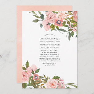 Blush Pink & Rose Gold Floral Celebration of Life Invitation