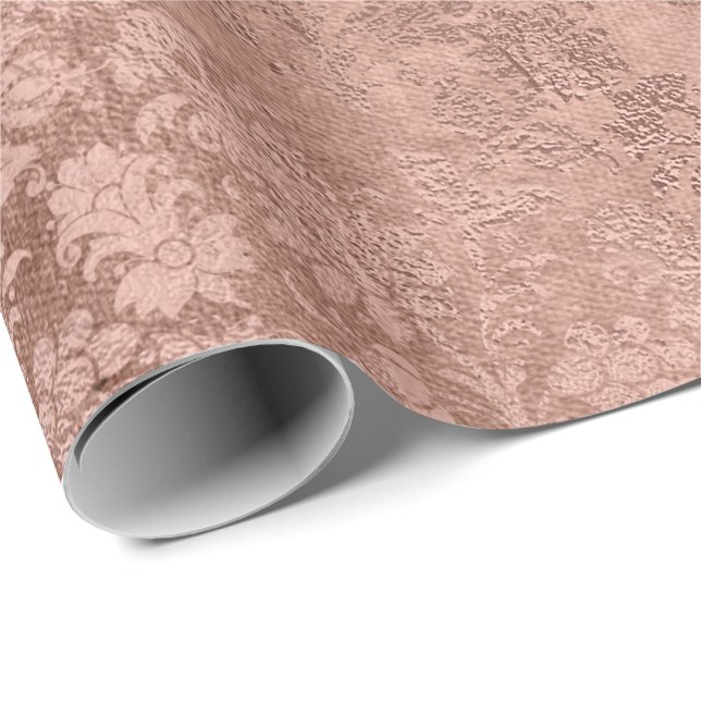 Blush Pink Rose Gold Floral Faux VIP Floral Wrapping Paper (Roll Corner)