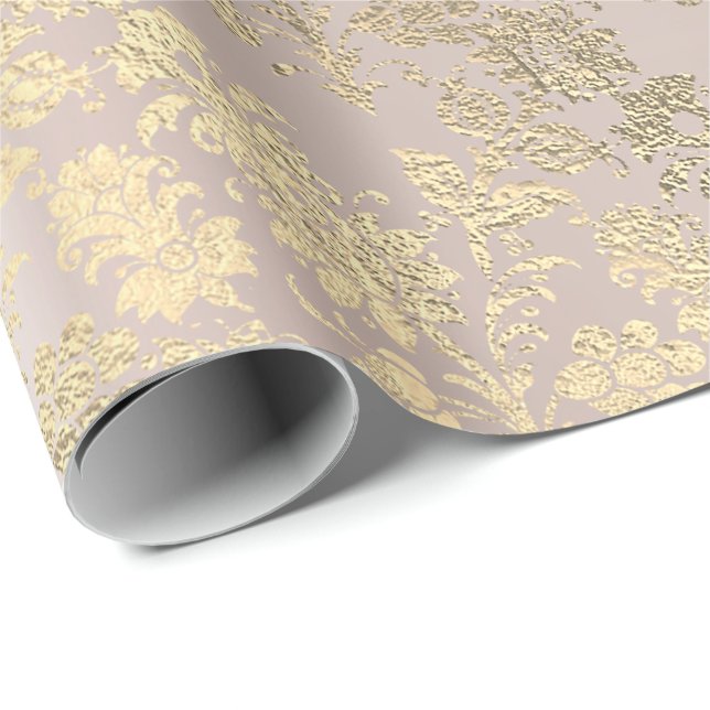Blush Pink Rose Gold Floral Foxier VIP Stars Wrapping Paper (Roll Corner)