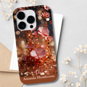 Blush Pink Rose Gold Floral Glitter Monogrammed  Case-Mate iPhone 14 Pro Case