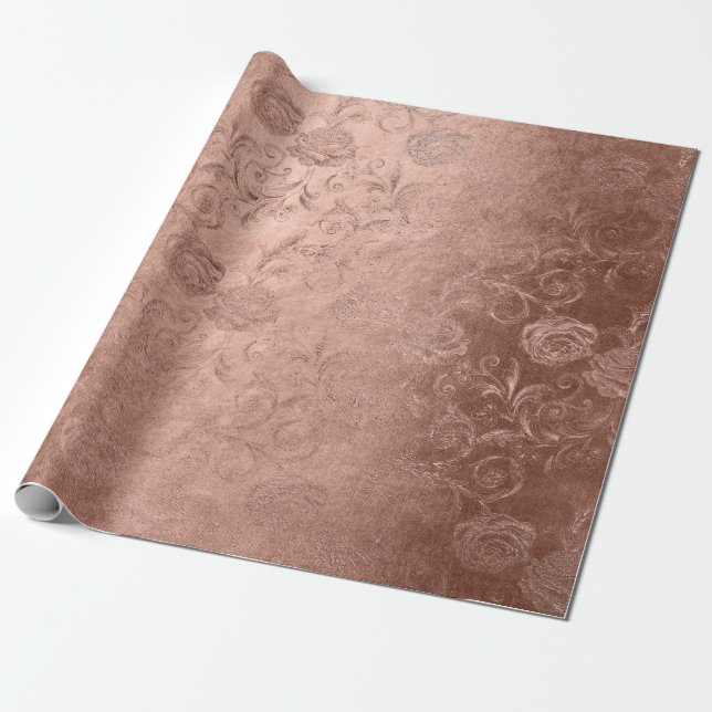 Blush Pink Rose Gold Floral Monochromatic Floral Wrapping Paper (Unrolled)