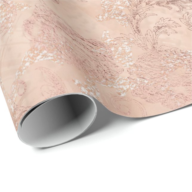 Blush Pink Rose Gold Floral Peach Blush Roses Lux Wrapping Paper (Roll Corner)