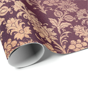 Blush Pink Rose Gold Floral Powder Floral Burgundy Wrapping Paper