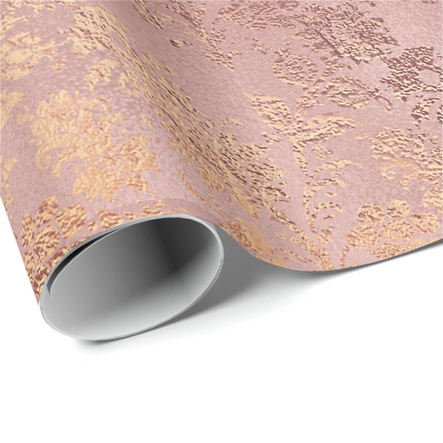 Blush Pink Rose Gold Floral Powder Floral Glam Wrapping Paper (Roll Corner)