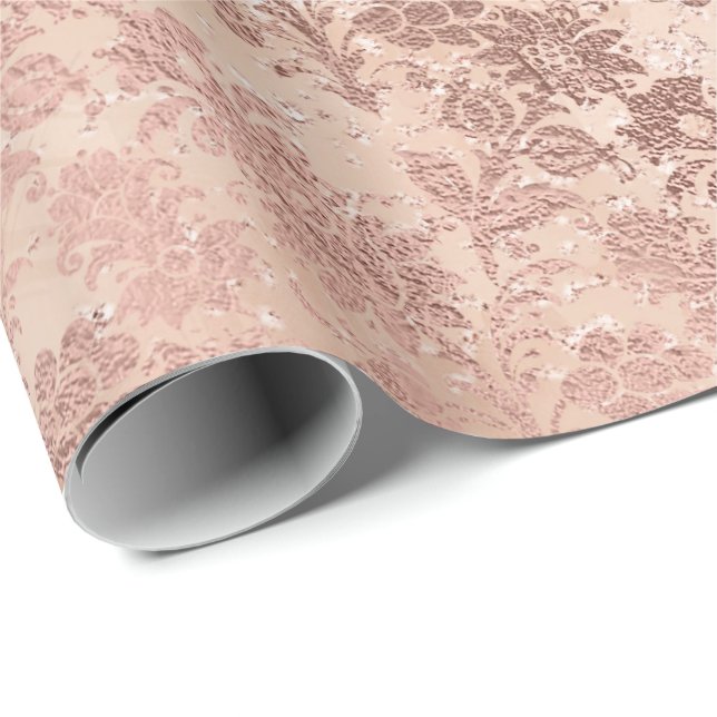 Blush Pink Rose Gold Floral Powder Glitter Floral Wrapping Paper (Roll Corner)
