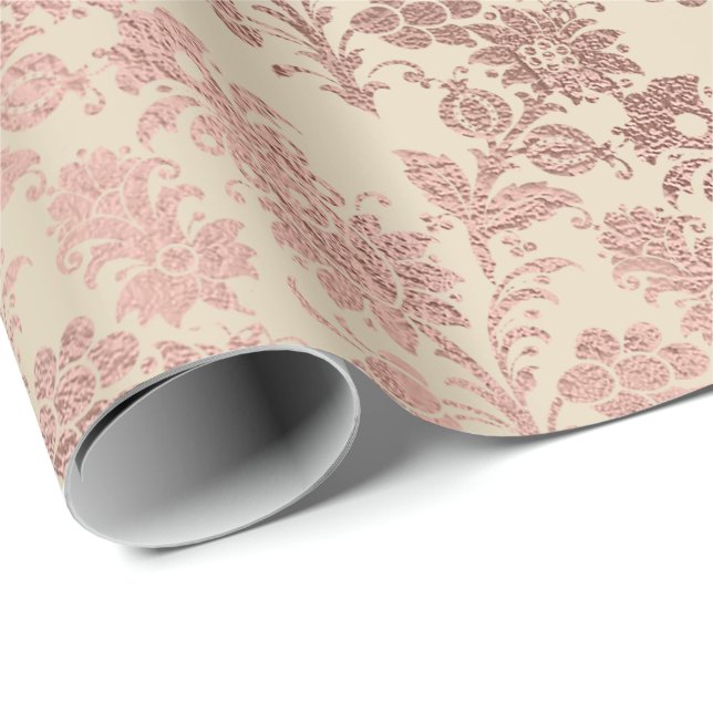 Blush Pink Rose Gold Floral Powder Ivory Linen Wrapping Paper (Roll Corner)