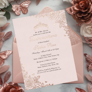 Blush Pink Rose Gold Floral Quinceanera Birthday 