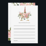 Blush Pink & Rose Gold Floral Unicorn Baby Shower Advice Card<br><div class="desc">Trendy blush pink and rose gold floral unicorn shower advice card customisable to your event specifics.</div>