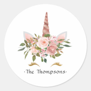 Blush Pink & Rose Gold Floral Unicorn Baby Shower Classic Round Sticker