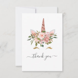 Blush Pink & Rose Gold Floral Unicorn Baby Shower  Thank You Card