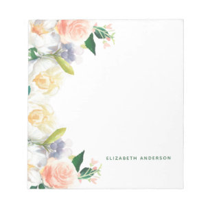 Blush pink rose gold florals name script notepad