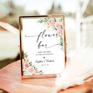 Blush Pink Rose Gold Flower Bar Sign