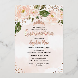 Blush Pink Rose Gold Flower Tiara Quinceanera