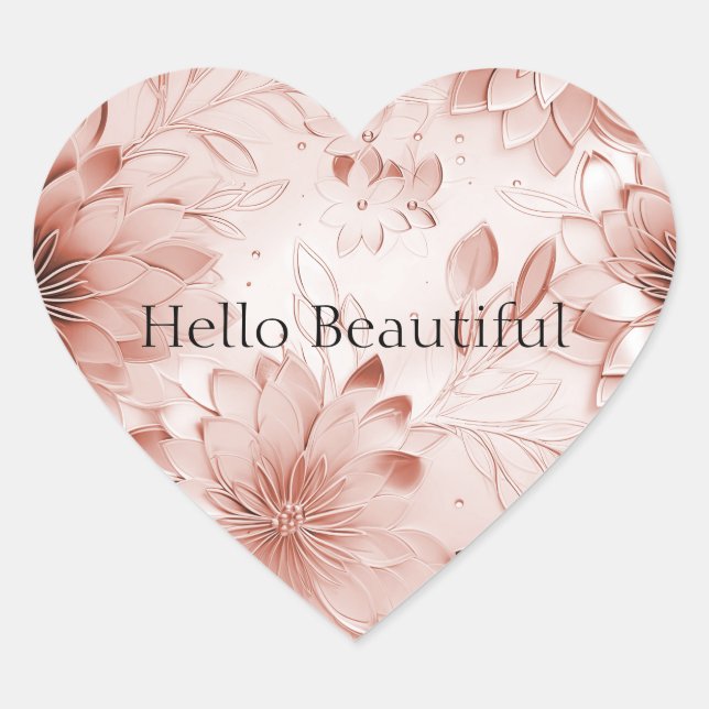 Blush Pink Rose Gold Flowers Heart Sticker (Front)