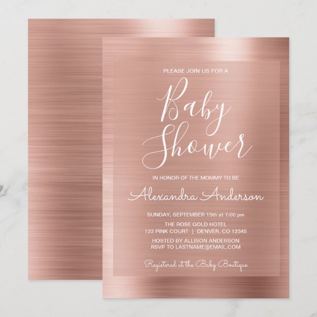 Blush Pink - Rose Gold Foil Baby Shower Invitation (Front/Back)