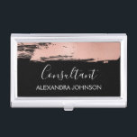 Blush Pink - Rose Gold Foil Brush Stroke Business Card Holder<br><div class="desc">Blush Pink - Rose Gold and Black Foil Brush Stroke Trendy Consultant Minimalist Business Card Holder with white hand lettered elegant typography for the monogram. The Blush Pink - Rose Gold and Black Foil Brush Stroke Business Card Holder can be customised for any profession. If the profession or name text...</div>