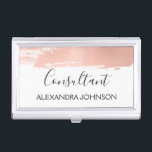 Blush Pink - Rose Gold Foil Brush Stroke Business Card Holder<br><div class="desc">Blush Pink - Rose Gold and White Foil Brush Stroke Trendy Consultant Minimalist Business Card Holder with black hand lettered elegant typography for the monogram. The Blush Pink - Rose Gold and White Foil Brush Stroke Business Card Holder can be customised for any profession. If the profession or name text...</div>