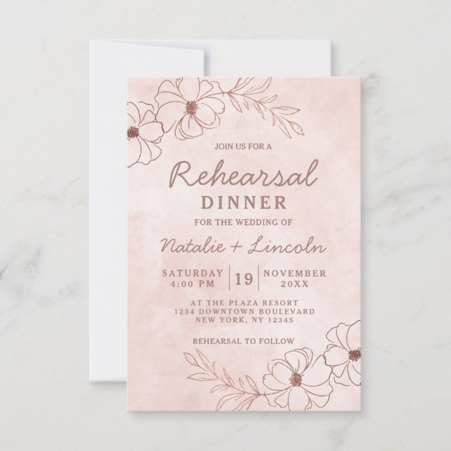 Blush Pink & Rose Gold Foil Chic Rehearsal Dinner Invitation (Front)