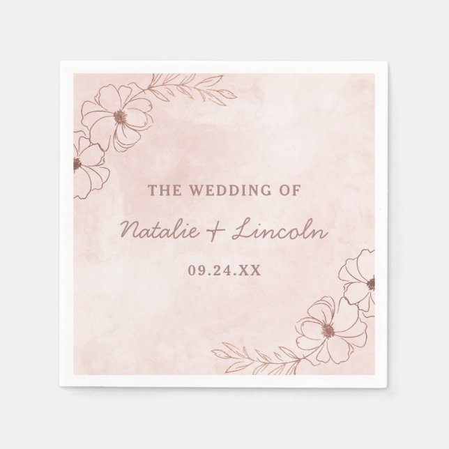 Blush Pink & Rose Gold Foil Chic Wedding Monogram Napkin (Front)