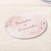 Blush Pink & Rose Gold Foil Floral Border Monogram