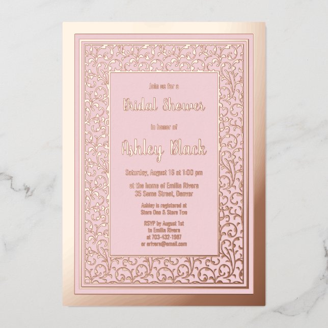 Blush Pink Rose Gold Foil Floral Bridal Shower (Front)