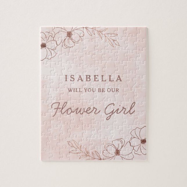 Blush Pink & Rose Gold Foil Flower Girl Proposal Jigsaw Puzzle (Vertical)