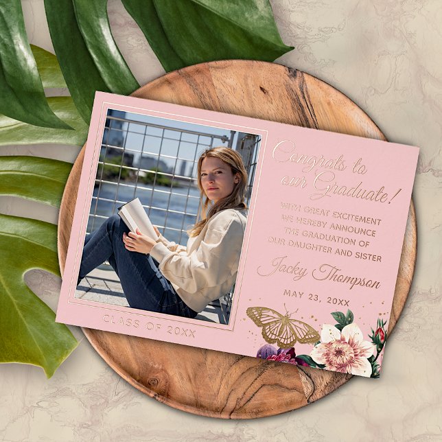 Blush Pink Rose Gold Foil Graduation Announcement (Creator Uploaded)