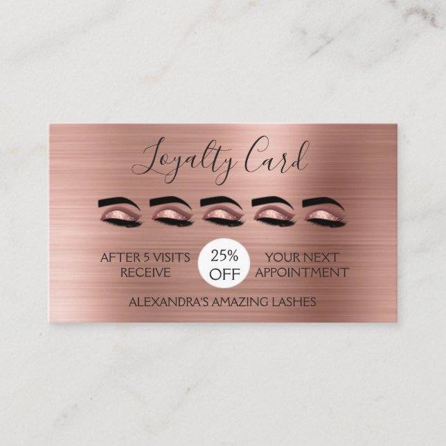 Blush Pink - Rose Gold Foil Lashes Loyalty Card (Front)