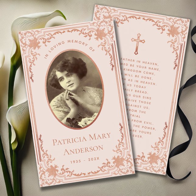 Blush Pink Rose Gold Funeral Memorial Prayer Card (Creator Uploaded)