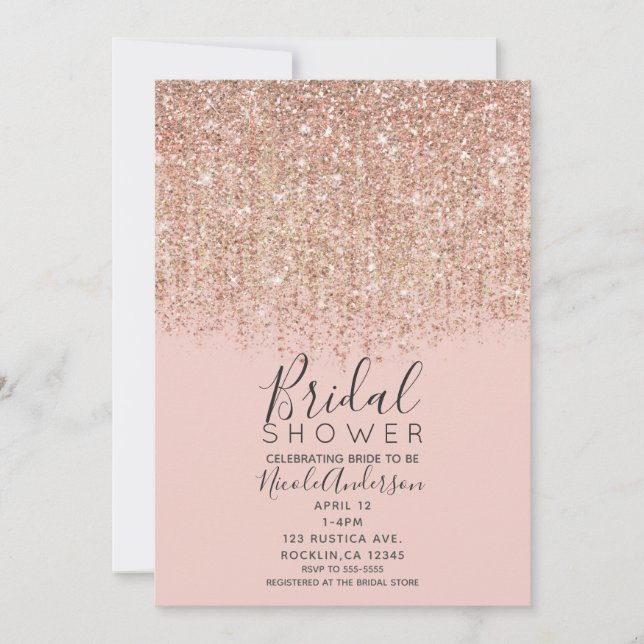 Blush Pink & Rose Gold Glitter Bridal Shower Invitation (Front)