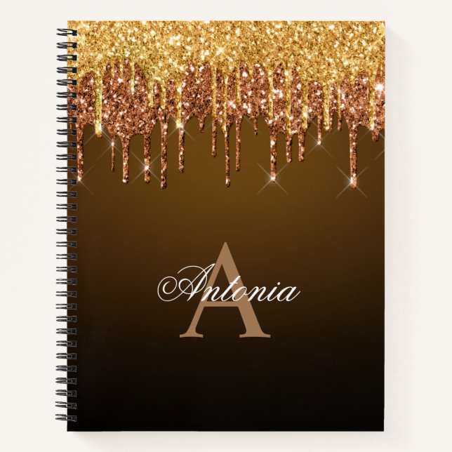 Blush Pink Rose Gold Glitter Brown & Black Notebook (Front)