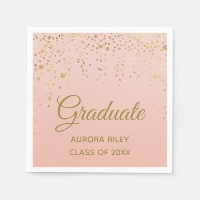 Blush Pink Rose Gold Glitter Confetti Graduation Napkin (Front)