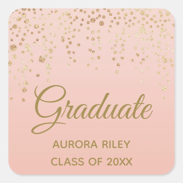 Blush Pink Rose Gold Glitter Confetti Graduation Square Sticker (Front)