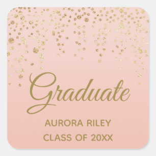Blush Pink Rose Gold Glitter Confetti Graduation Square Sticker