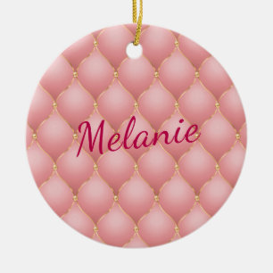 Blush Pink Rose Gold Glitter Diamond Custom Name Ceramic Tree Decoration
